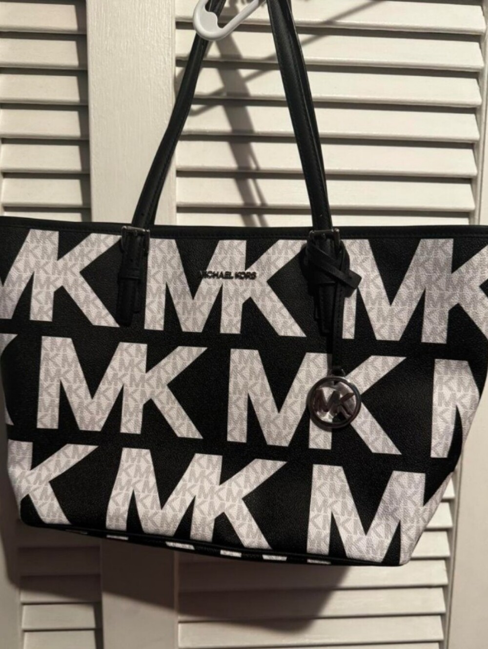 RARE!  Michael Kors Black & White MK Logo Tote